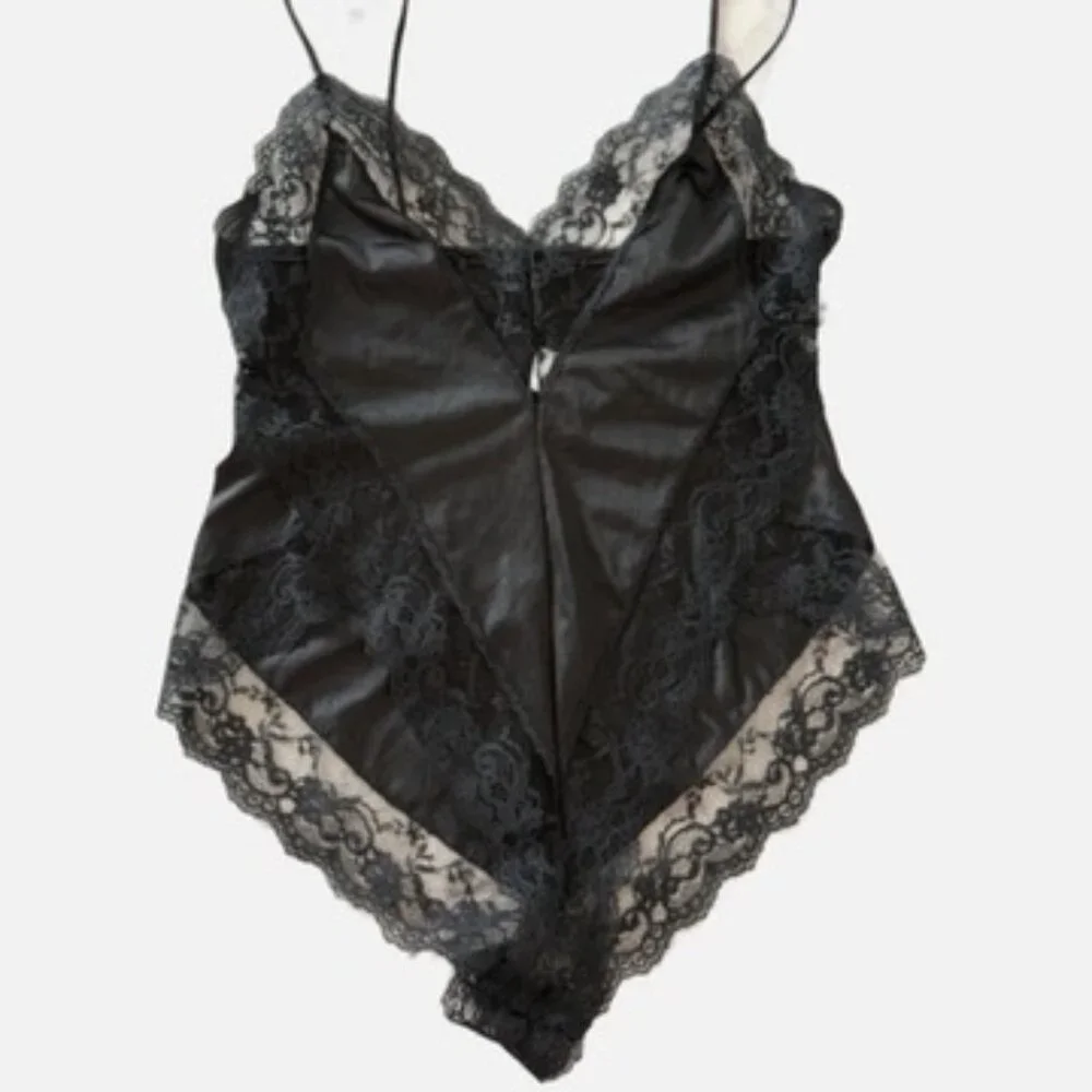Ms Leslee Bodysuit Sexy Teddy Black Lace Spaghetti Strap Playsuit One Piece - Picture 1 of 10
